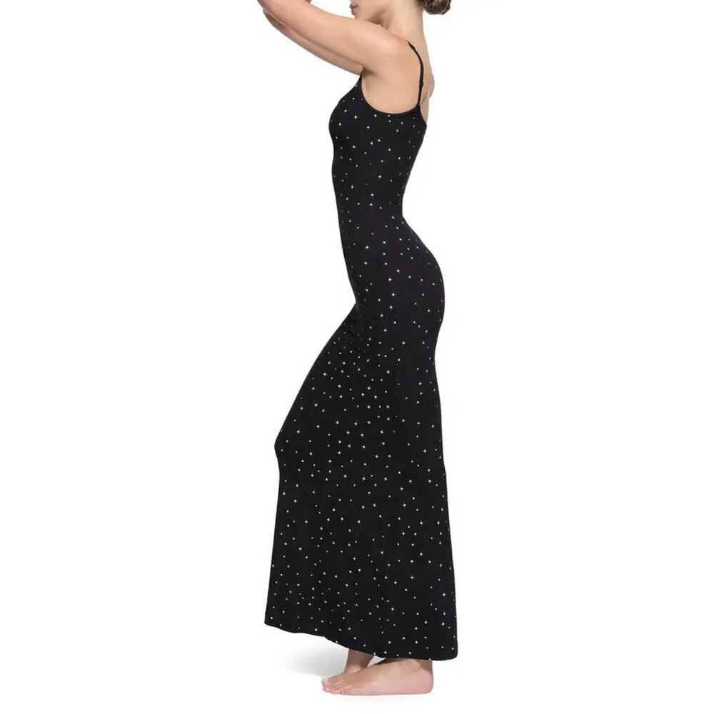 SKIMS Soft Lounge Rib Slip Dress Onyx Sparkle Print - XS - Picture 3 of 4